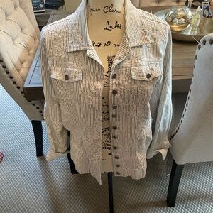 Chicos White With Black Pinstripe And Detail Jacket Size 2 (L)
